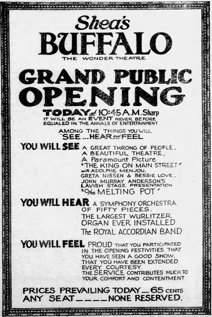 The price for a ticket to attend the Grand Public Opening in 1926 was just 65 cents - that would cost $11.74 today.