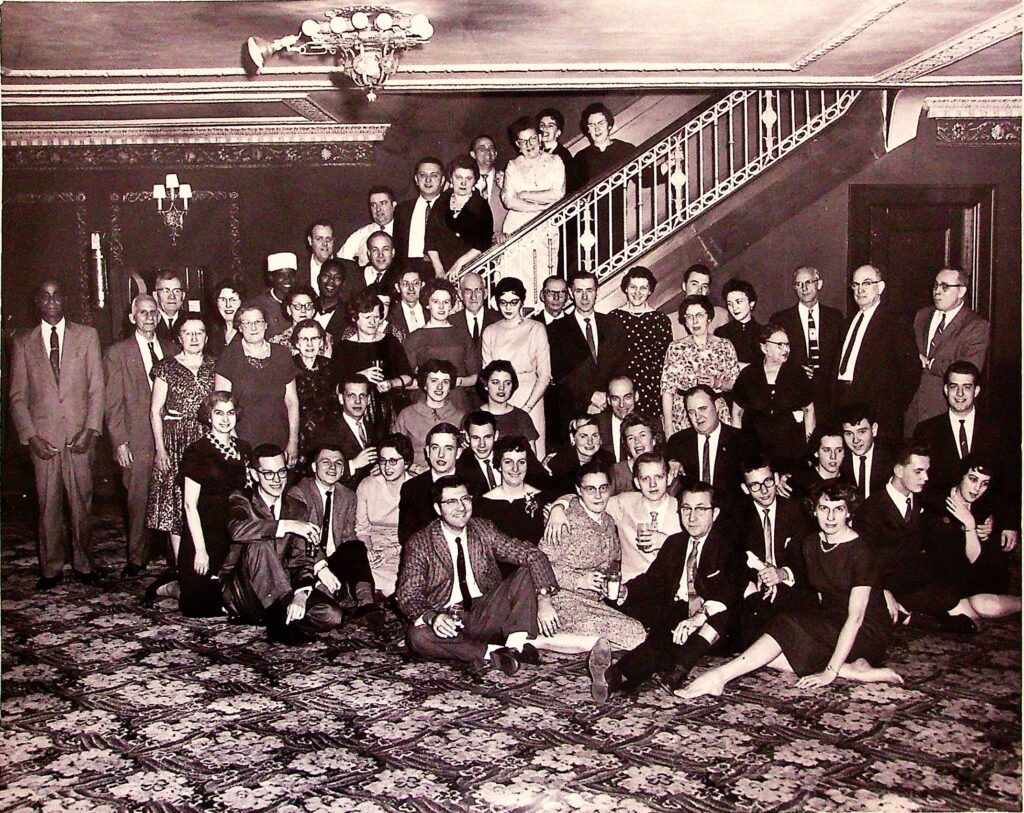 Shea's Buffalo Theatre employees posing for a picture during a Christmas party.