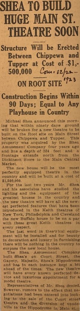 This article from 1923 is the very first mention of the theatre that would someday be Michael Shea's greatest legacy. 