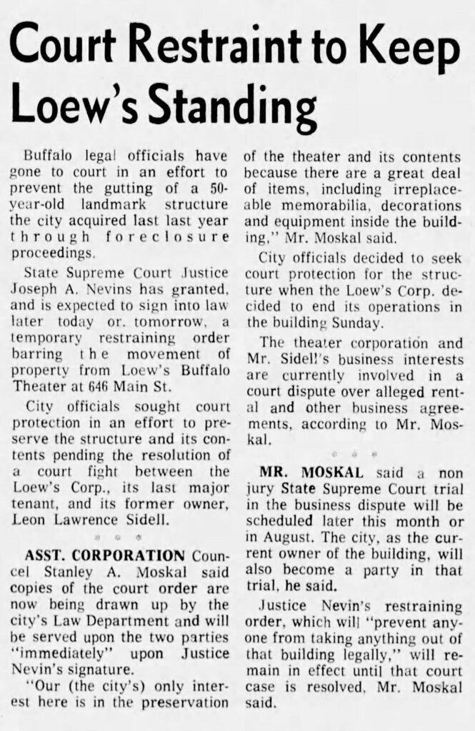 Thanks to the Friends of the Buffalo Theatre, the State Supreme Court ruled in favor of protecting the remaining furnishings still preserved at the Shea's Buffalo Theatre, preventing former owner, Leon Lawrence Sidell, from taking or selling these artifacts -- including the Mighty Wurlitzer organ.