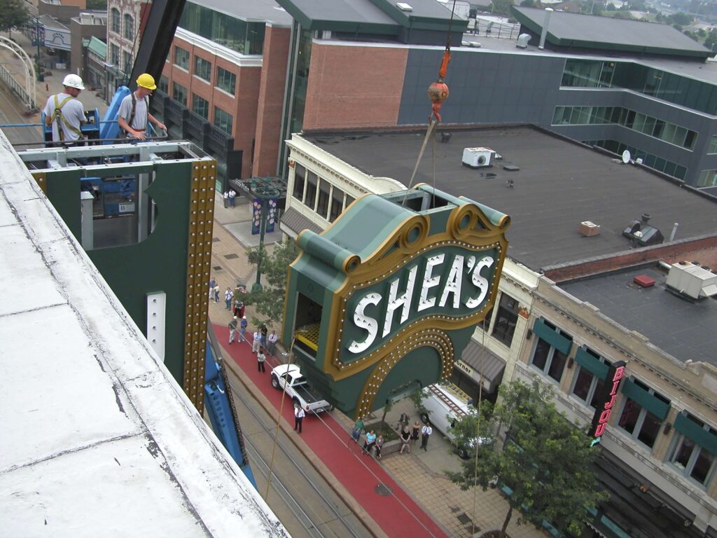 "It was pretty emotional to see it go up. I think it's something many of us always dreamed would happen but thought never would," said Anthony C. Conte, Shea's president and chief operating officer. "If you look at the front of the building, it looks as it did in 1926."