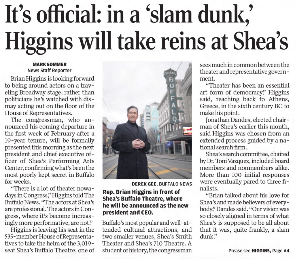 In 2024, Brian Higgins joined Shea's Performing Arts Center as our new President, just in time for our centennial celebration.