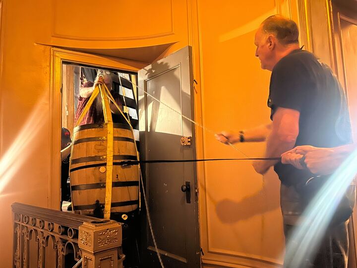 For the entire 2024-2025 Five Star Bank Broadway season, four different barrels of bourbon - 208 gallons - were nestled within the organ chambers of the Mighty Wurlitzer 285 Special, absorbing the rich tones and music of the Shea’s Buffalo Theatre centennial groundbreaking season - infusing every note and acoustic vibration into the charred rye and wheated bourbon barrels themselves. After a year of aging, the barrels were carefully removed and rolled out of Shea's Buffalo Theatre for bottling - a total of 954 bottles.