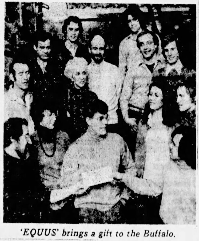 The entire cast of <i>Equus</i> playing at the Studio Arena Theater took up a collection to aid in the re-opening of the Shea's Buffalo Theatre, walking down Main Street to present it to their neighboring theater.