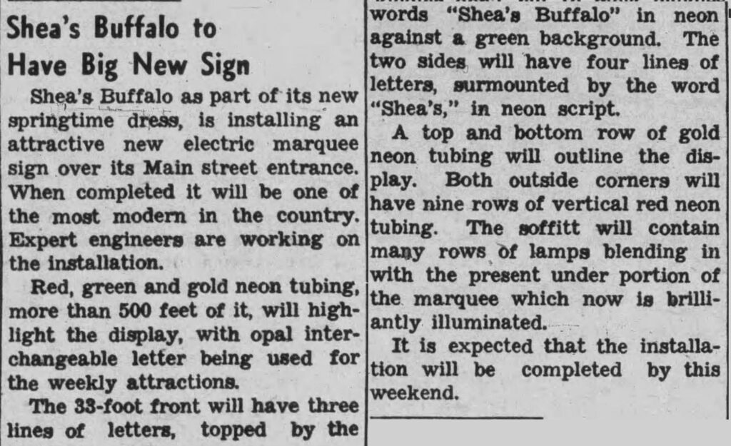 In 1942, the original marquee was replaced by a new electric sign and would stay up for the next fifty-two years.