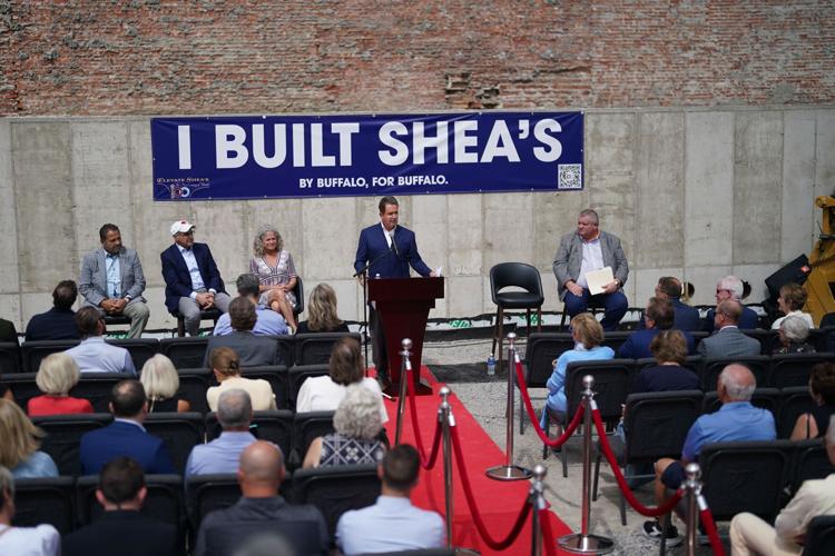 Brian Higgins, Shea’s Performing Arts Center president and CEO, speaks during a ceremony to mark the completion of the foundation of the center's new expansion. “For a century, Shea’s has been a place where community comes together. We are laying the foundation for the next century, one that brings new excitement and opportunity to our city and our theater, and unprecedented accessibility to Shea’s visitors for generations to come.” Shea’s is launching its 'I Built Shea’s' movement to encourage community members to chip in, with a goal of raising $1 million by the end of this year. Each person who donates at least $100 – for the 100th anniversary – will be featured in a signature component of the new building.
